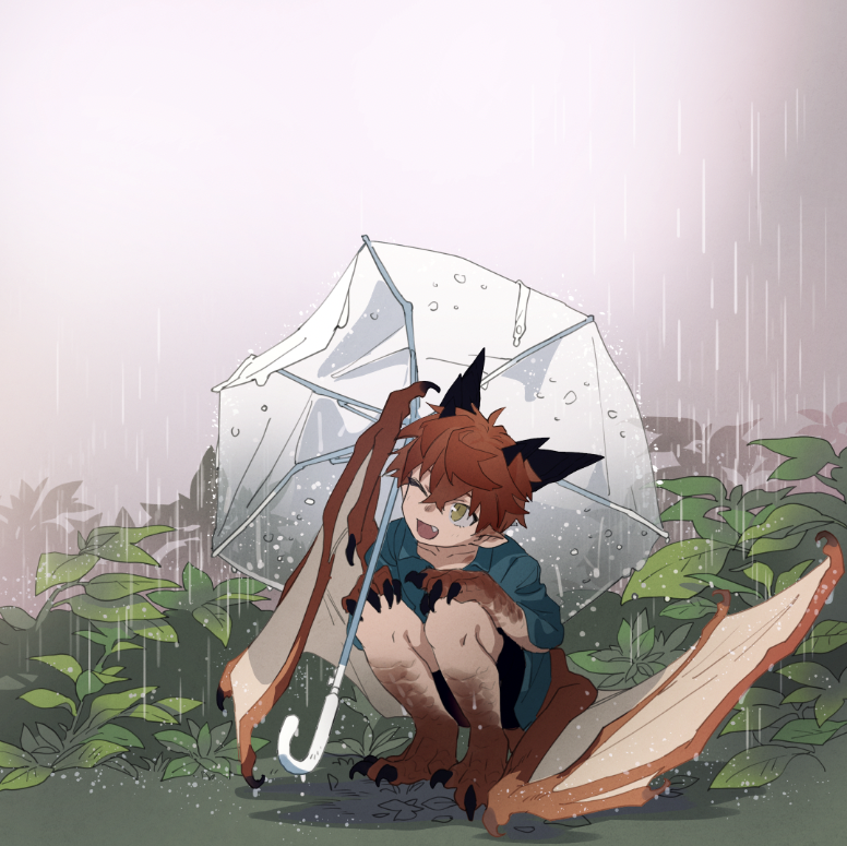 1boy, animal_feet, animal_hands, black_horns, black_shorts, blue_shirt, brown_eyes, brown_hair