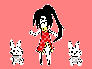 1girl, 2others, animal, animated, animated_gif, bandage, bandage_on_face, black_eyes