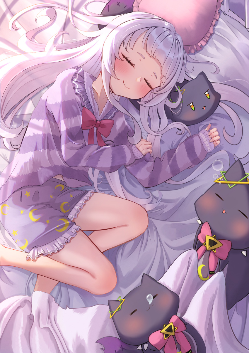 1girl, absurdres, closed_eyes, grey_hair, highres, hololive, long_hair, moon_print