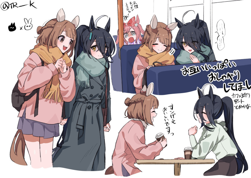 2girls, 3girls, agnes_digital_(umamusume), ahoge, animal_ears, artist_name, backpack, bag