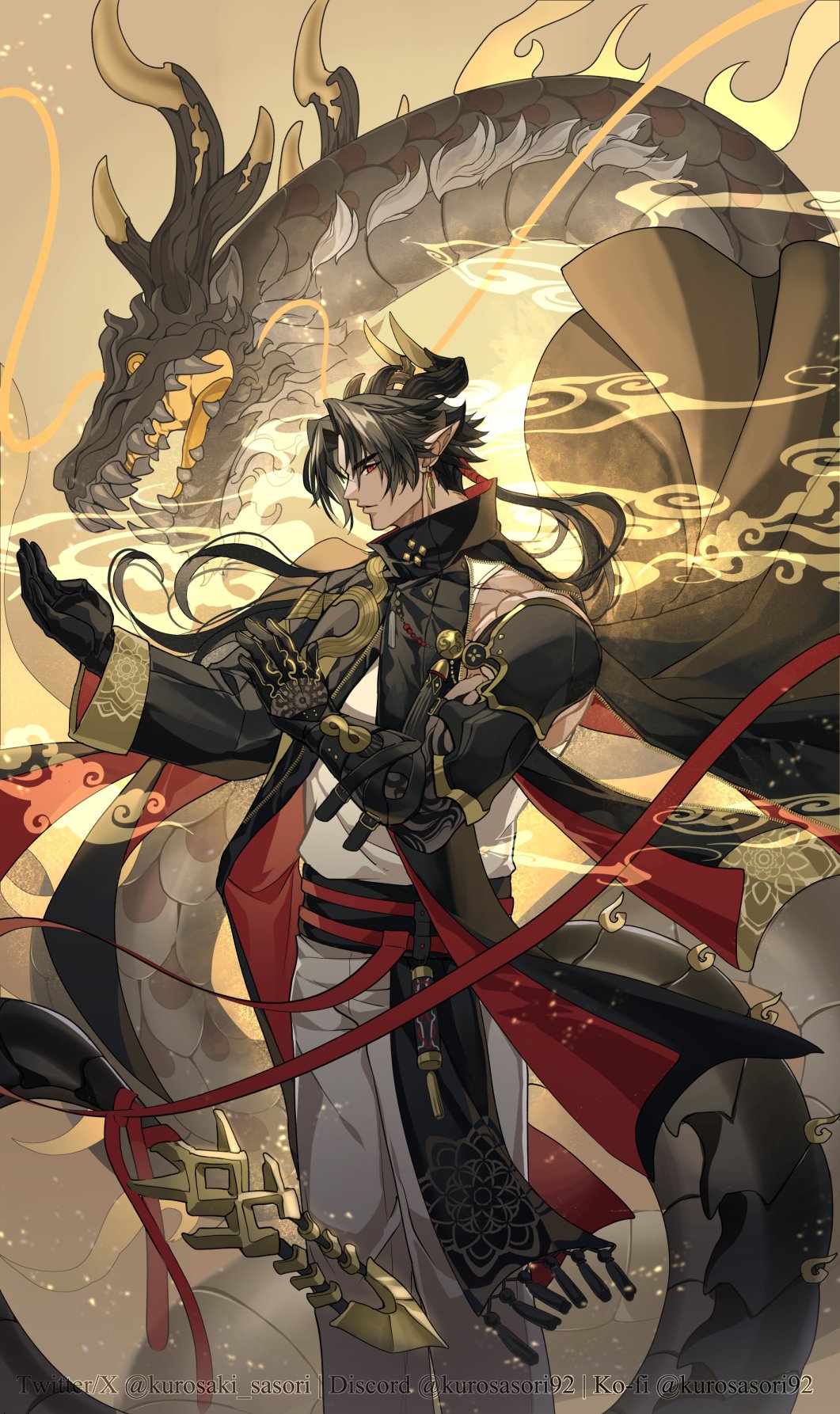 1boy, arknights, character_request, chong_yue_(arknights), discord_username, dragon, dragon_boy, dragon_ears