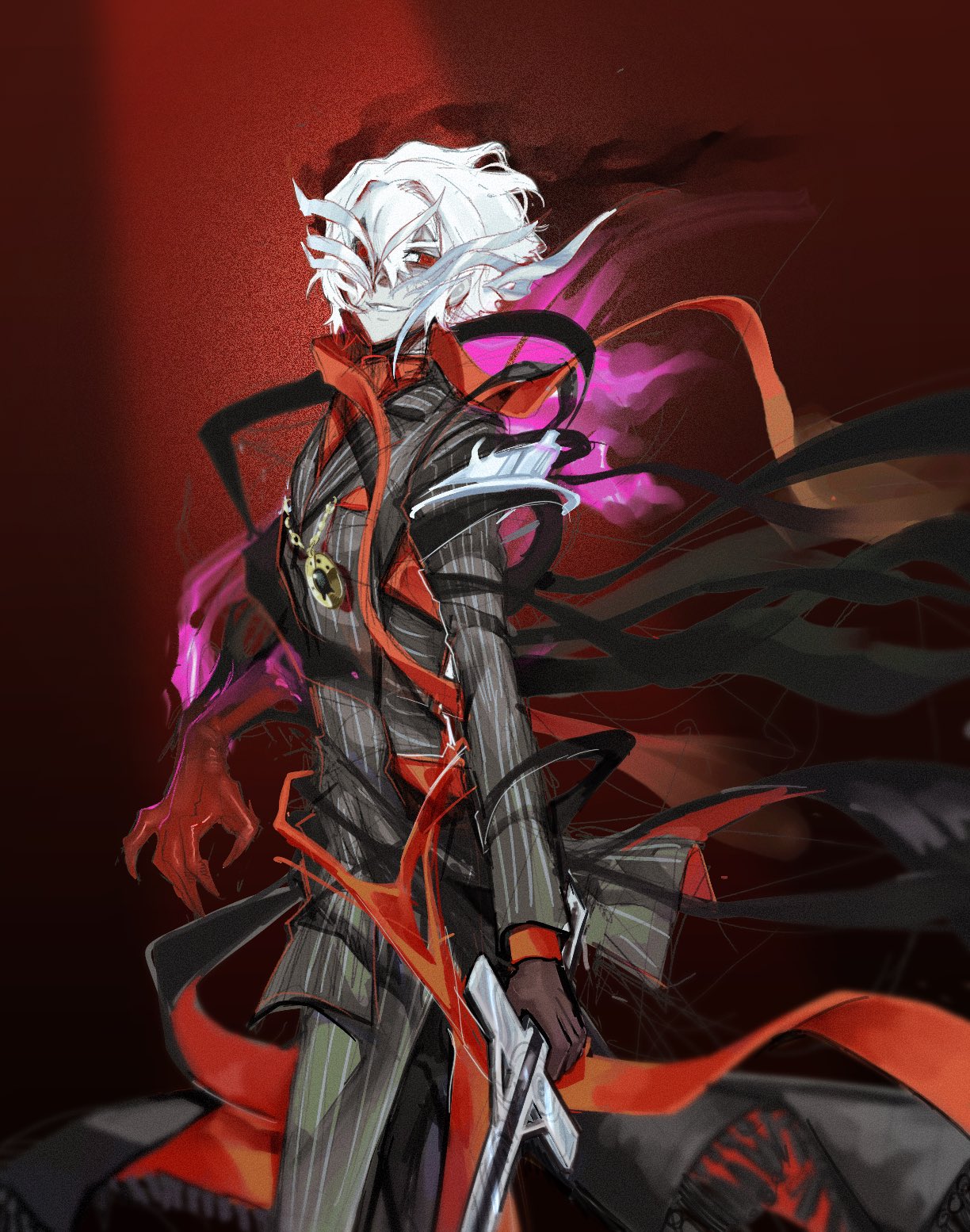 1boy, antonio_salieri_(fate), antonio_salieri_(first_ascension)_(fate), antonio_salieri_(second_ascension)_(fate), ascot, brown_gloves, claws, fate/grand_order