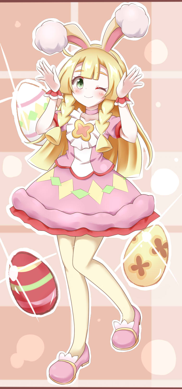 1girl, ;), animal_ears, blonde_hair, blush, braid, choker, closed_mouth
