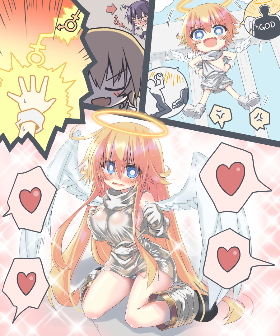 amulai, angel, angel_wings, blonde_hair, blue_eyes, demon_girl, feathered_wings, genderswap