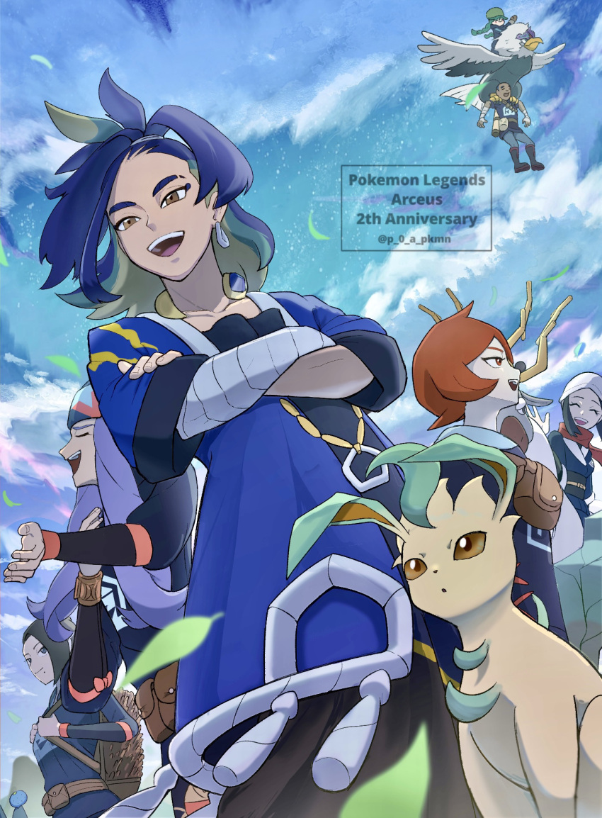 3boys, 4girls, :d, adaman_(pokemon), akari_(pokemon), arezu_(pokemon), berry_(pokemon), bird