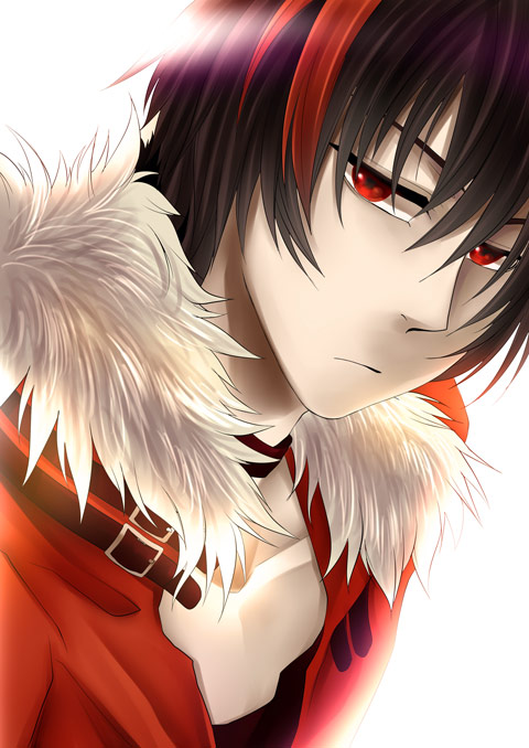 male, multicolored_hair, portrait, red_eyes, rook_(utau), utau