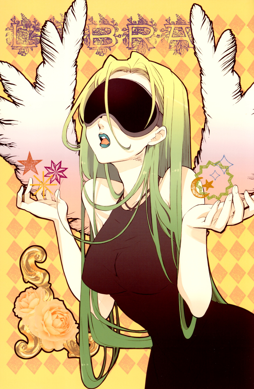 art_nouveau, bare_shoulders, flower, highres, itou_noiji, libra, lips, long_hair
