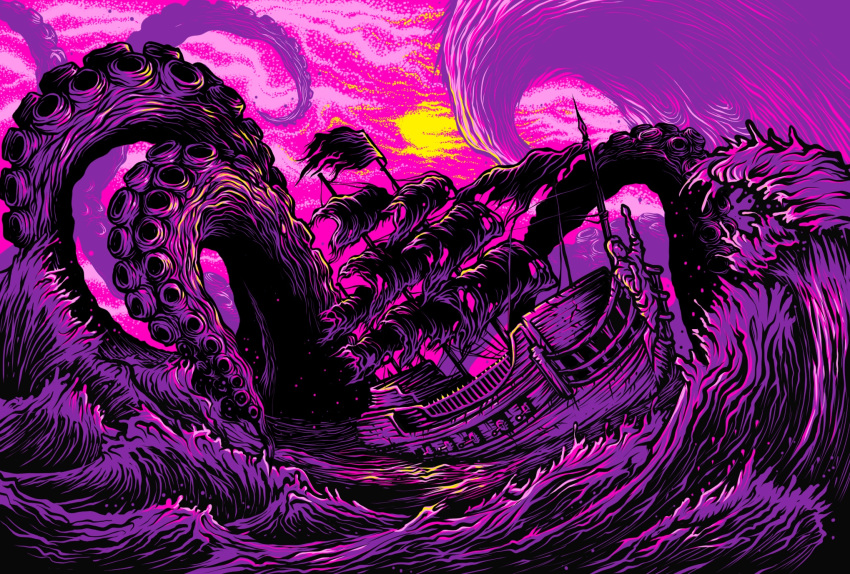 ayumu_(0413mini), cannon, clouds, cloudy_sky, commentary_request, highres, kraken, mast