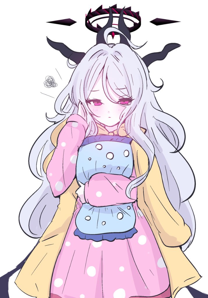 1girl, black_horns, black_wings, blue_archive, blush, closed_mouth, demon_horns, demon_wings