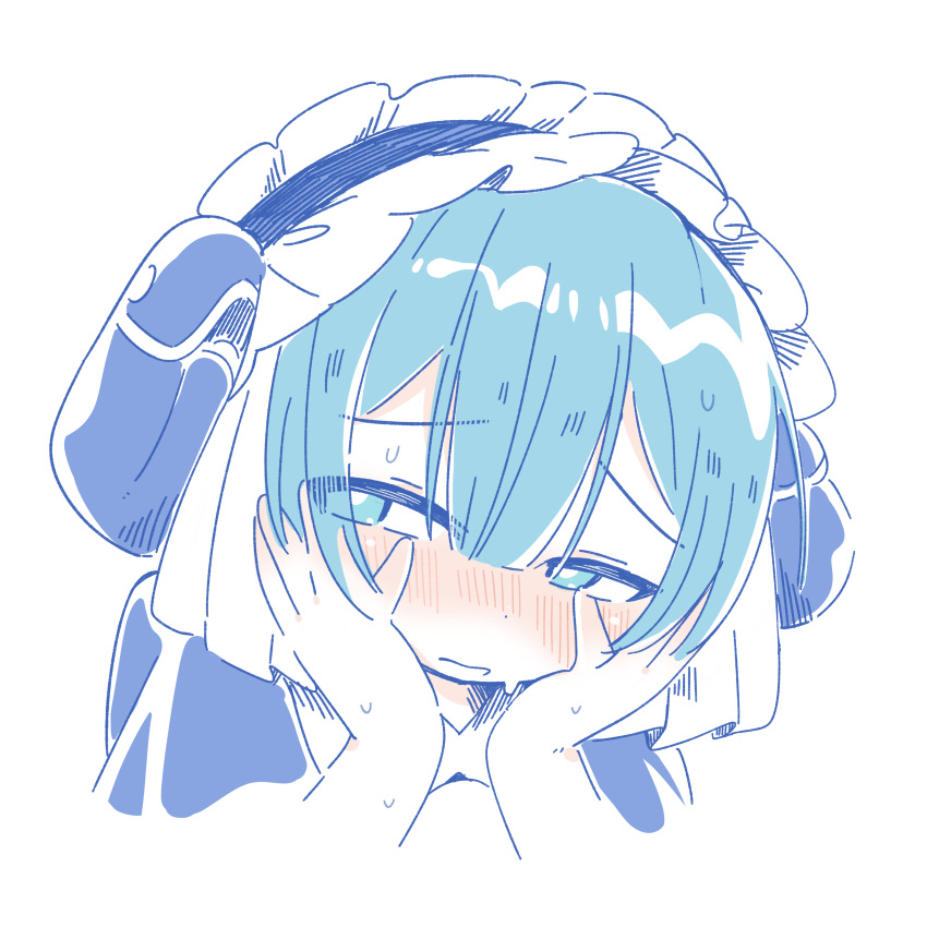 1boy, absurdres, blue_eyes, blue_hair, blush, center-flap_bangs, child, colored_skin