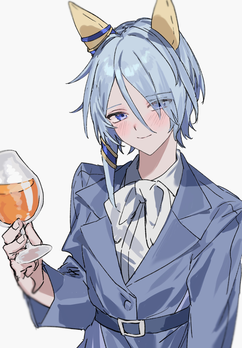 1girl, animal_ears, belt, blue_coat, blue_eyes, blush, closed_mouth, coat