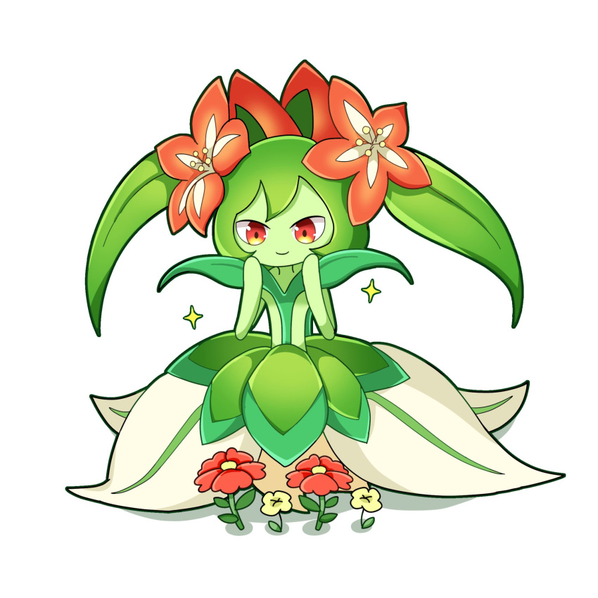 1girl, flower, full_body, green_hair, highres, lyleen, monster_girl, oo_rin5