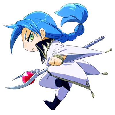 1boy, bangle, black_footwear, blue_hair, boots, bracelet, braid, chibi, chrono_trigger, coat, dual_persona, full_body, gold_trim, green_eyes, guile_(chrono_cross), holding, holding_staff, jewelry, long_hair, looking_at_viewer, lowres, magus_(chrono_trigger), male_focus, mituna_y_(sa-po), no_mask, pants, profile, single_braid, solo, staff, tailcoat, white_background, white_coat, white_pants, wide_sleeves