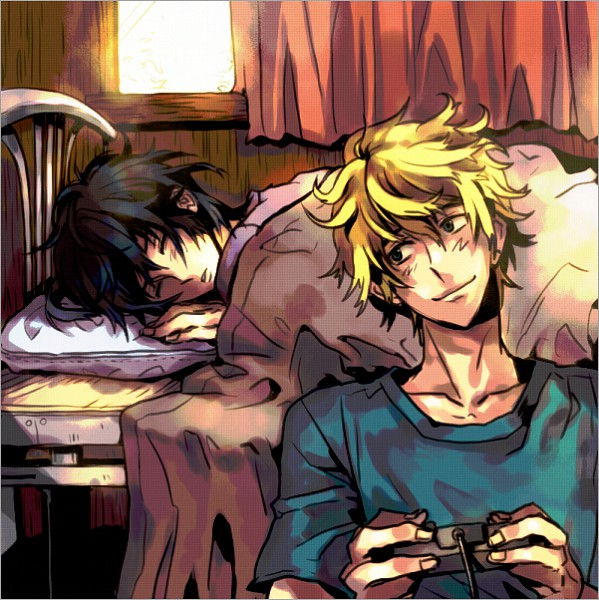 bed, black_hair, blonde_hair, game, koide_natsuno, multiple_boys, mutou_toru, natsuno_yuuki