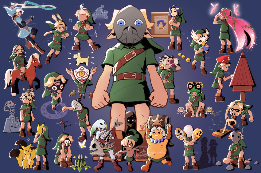 anju, blonde_hair, deku, epona, extra_tails, fierce_deity, frayed-symphony, frog