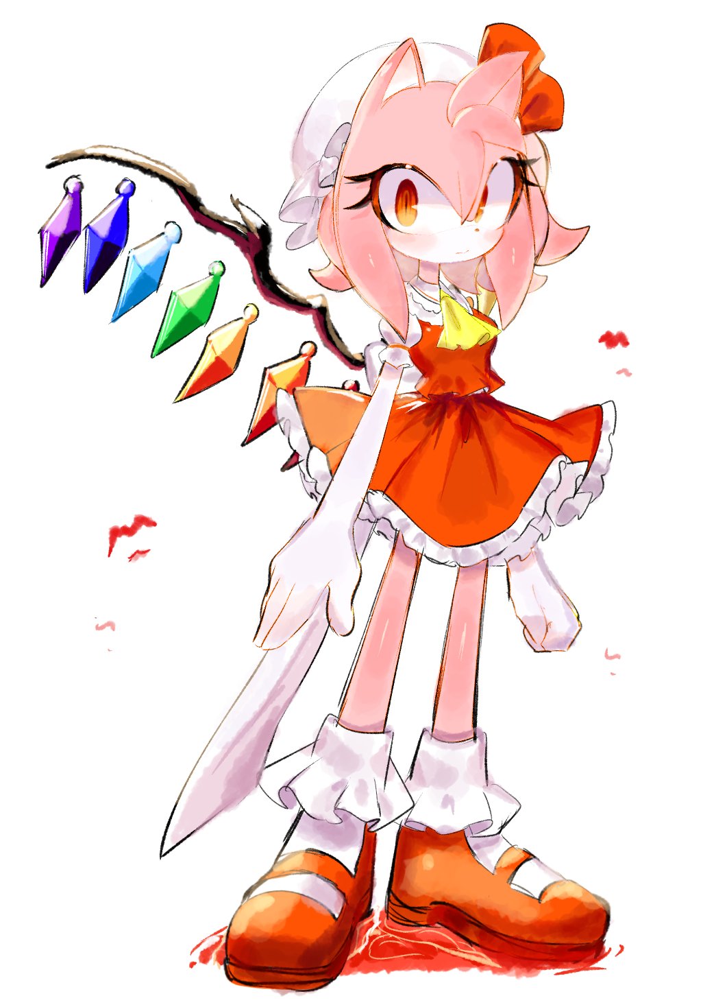 1girl, alternate_eye_color, amy_rose, animal_ears, animal_nose, ascot, back_bow, blush