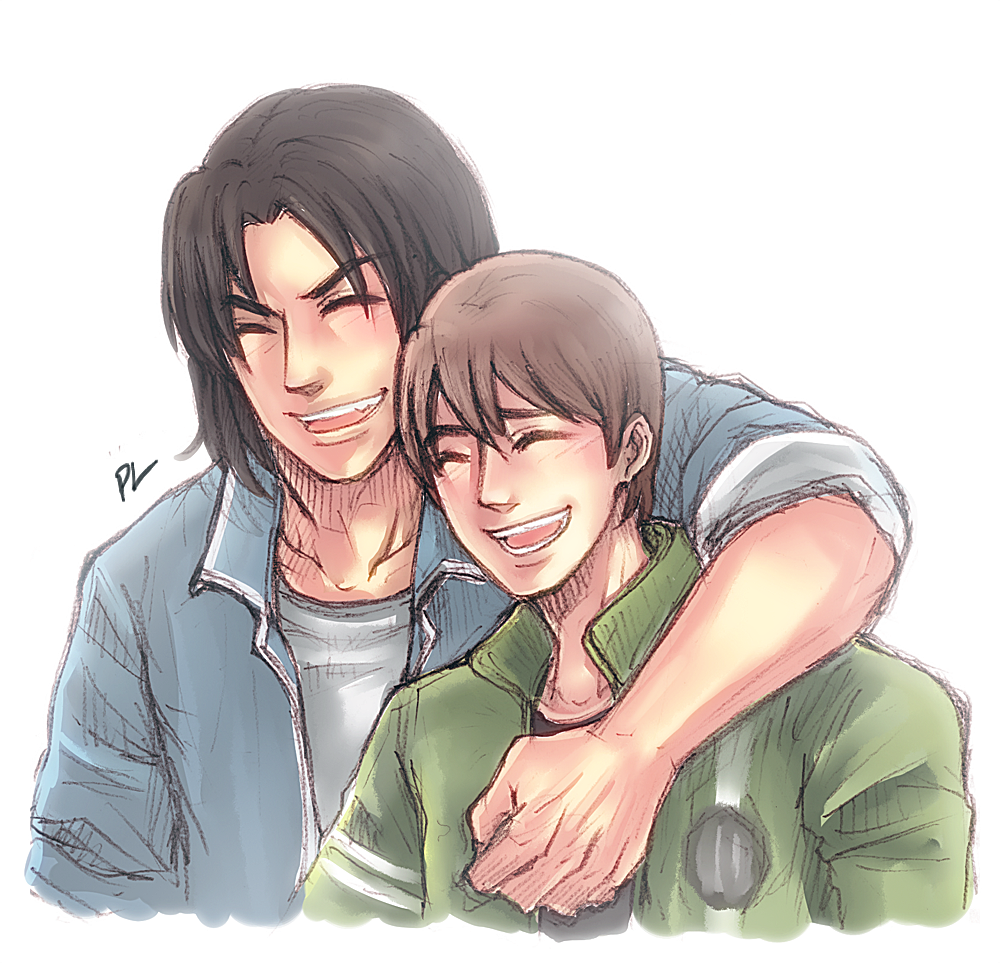 2boys, arm_hug, ben_10, ben_10:_ultimate_alien, ben_tennyson, black_hair, blue_jacket, brown_hair