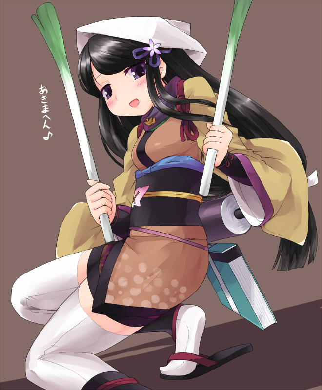 blush, hair_ornament, japanese_clothes, kimono, kneehighs, kt2, long_hair, open_mouth