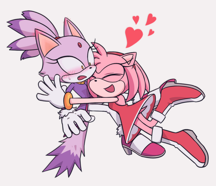 2girls, amy_rose, animal_ears, blaze_the_cat, blush, cat_ears, cat_girl, cat_tail