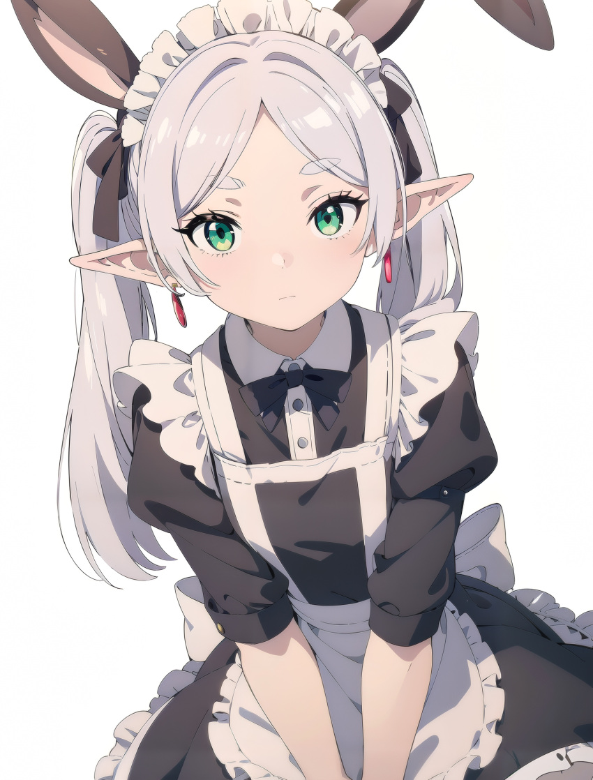 1girl, absurdres, ai-assisted, alternate_costume, animal_ears, apron, black_dress, black_ribbon
