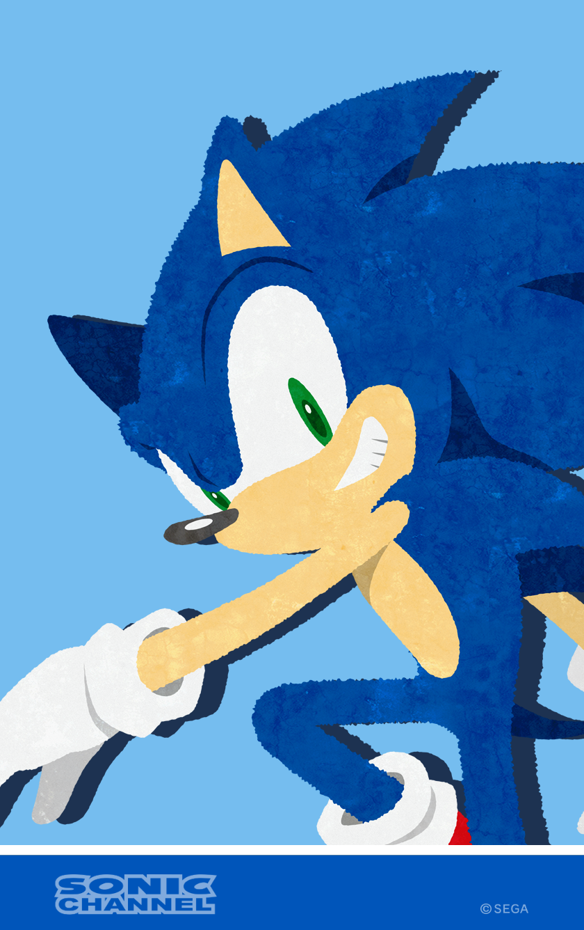 1boy, animal_ears, animal_nose, artist_request, blue_background, body_fur, company_name, copyright_notice, furry, furry_focus, furry_male, gloves, green_eyes, hedgehog, hedgehog_boy, highres, looking_at_viewer, male_focus, official_art, red_footwear, second-party_source, shoes, simple_background, smile, solo, sonic_(series), sonic_channel, sonic_the_hedgehog, tail, teeth, white_gloves
