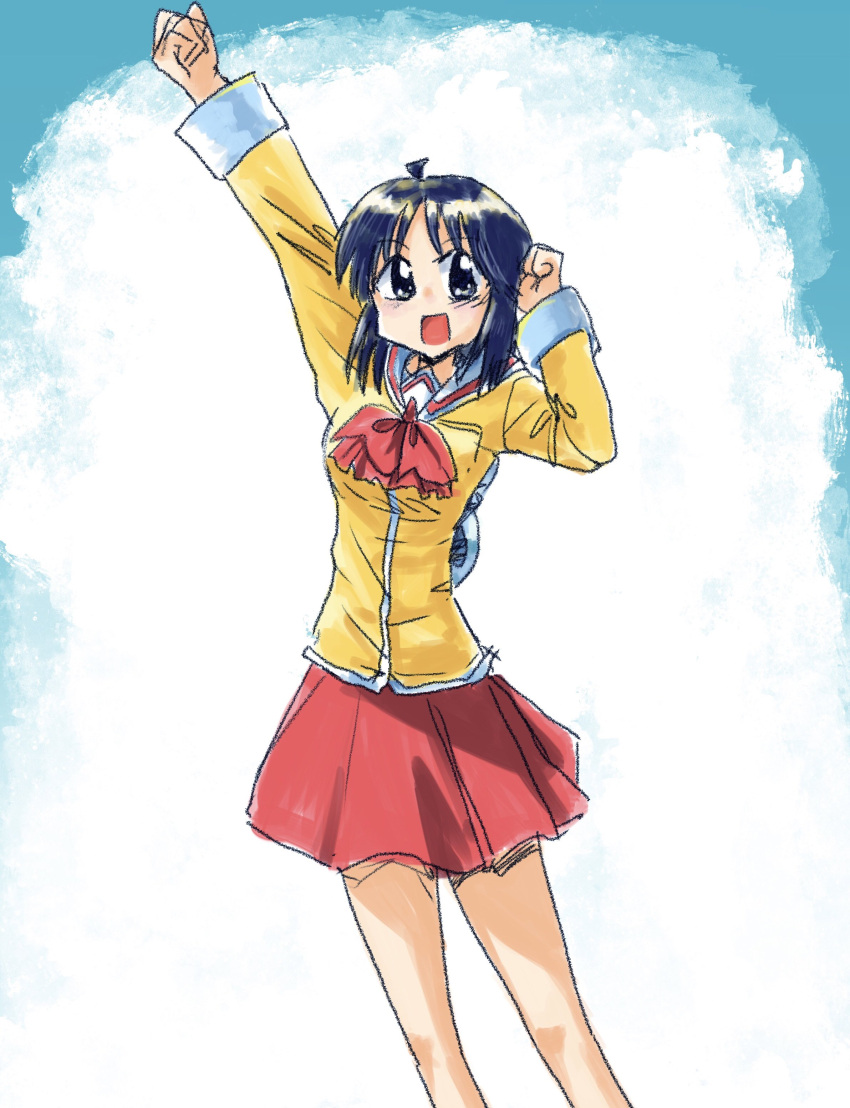 1girl, absurdres, arm_up, black_eyes, black_hair, fukuokasaga, highres, jacket