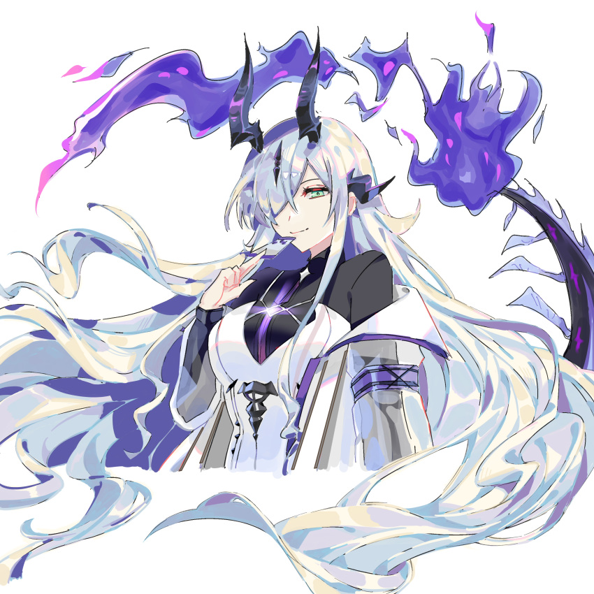 1girl, absurdres, arknights, breasts, closed_mouth, dragon_girl, dragon_horns, dragon_tail