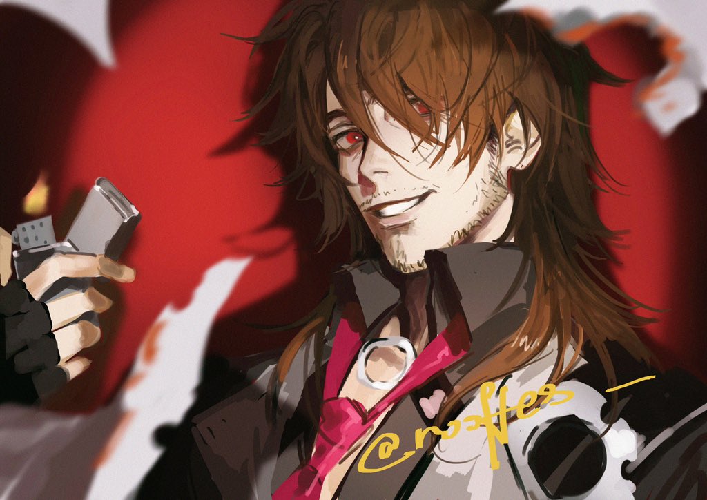 1boy, beard_stubble, black_gloves, black_shirt, brown_hair, facial_hair, gallagher_(honkai:_star_rail), gloves