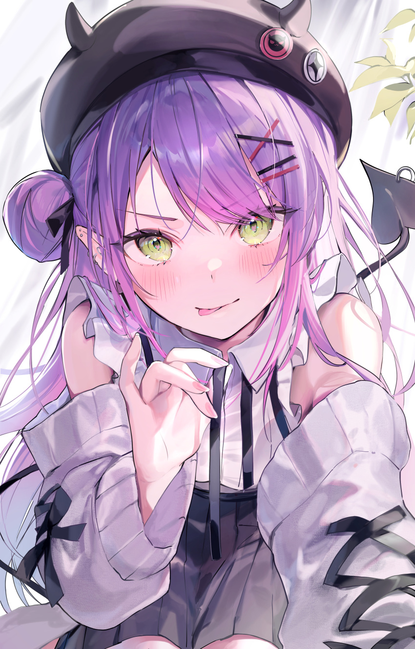 1girl, absurdres, ame929, beret, black_headwear, black_skirt, blush, collared_shirt