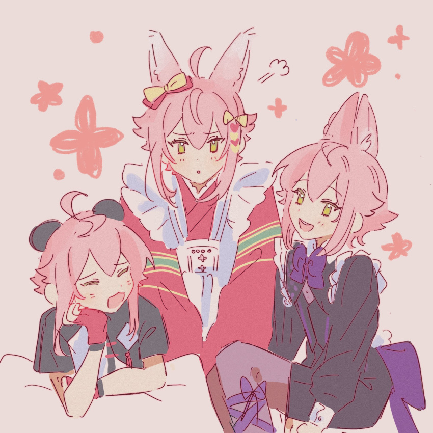 3boys, androgynous, areeeee_k, blush, cherry_blossoms, closed_eyes, ensemble_stars!, extra_ears
