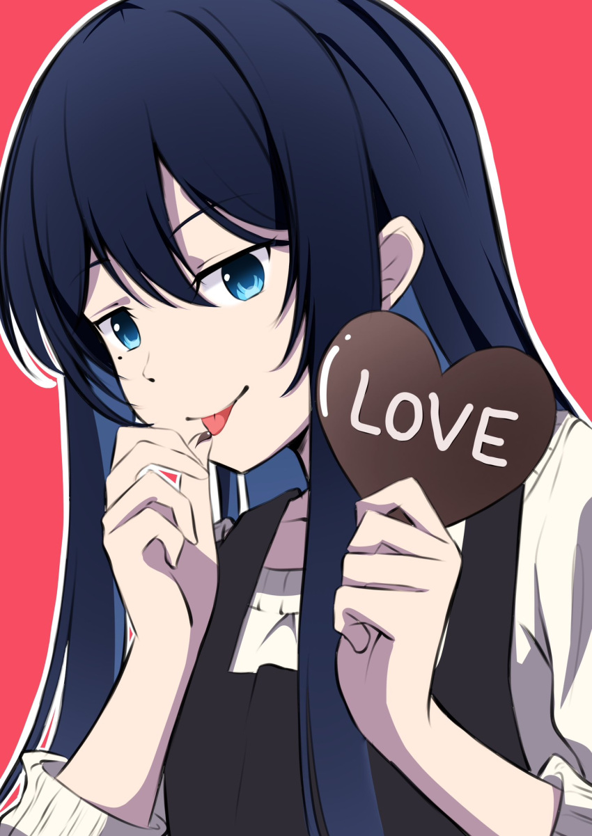 ado_(utaite), apron, black_apron, blue_eyes, blue_hair, candy, chando_(ado), chocolate