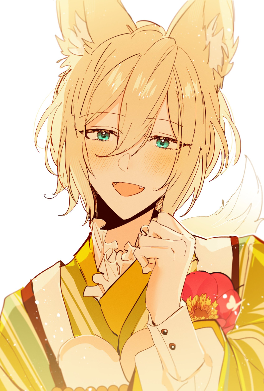 1boy, absurdres, animal_ears, apron, blonde_hair, blue_eyes, eichi_turnr, ensemble_stars!