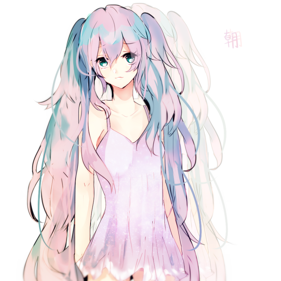 1girl, alternate_costume, aqua_hair, dress, eggutarto, hatsune_miku, long_hair, looking_at_viewer