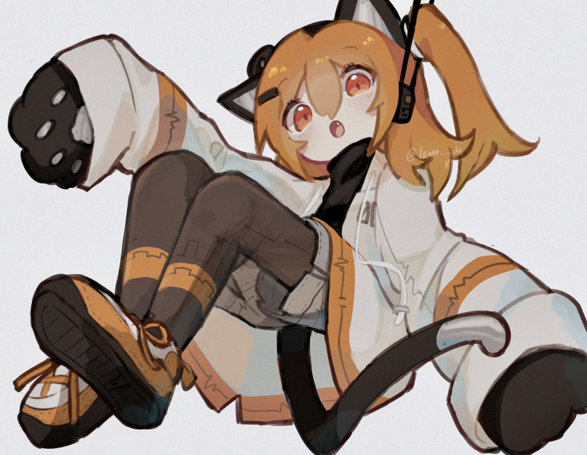 1girl, :o, a.i._voice, adachi_rei, animal_ears, animal_hands, black_pantyhose, black_shirt