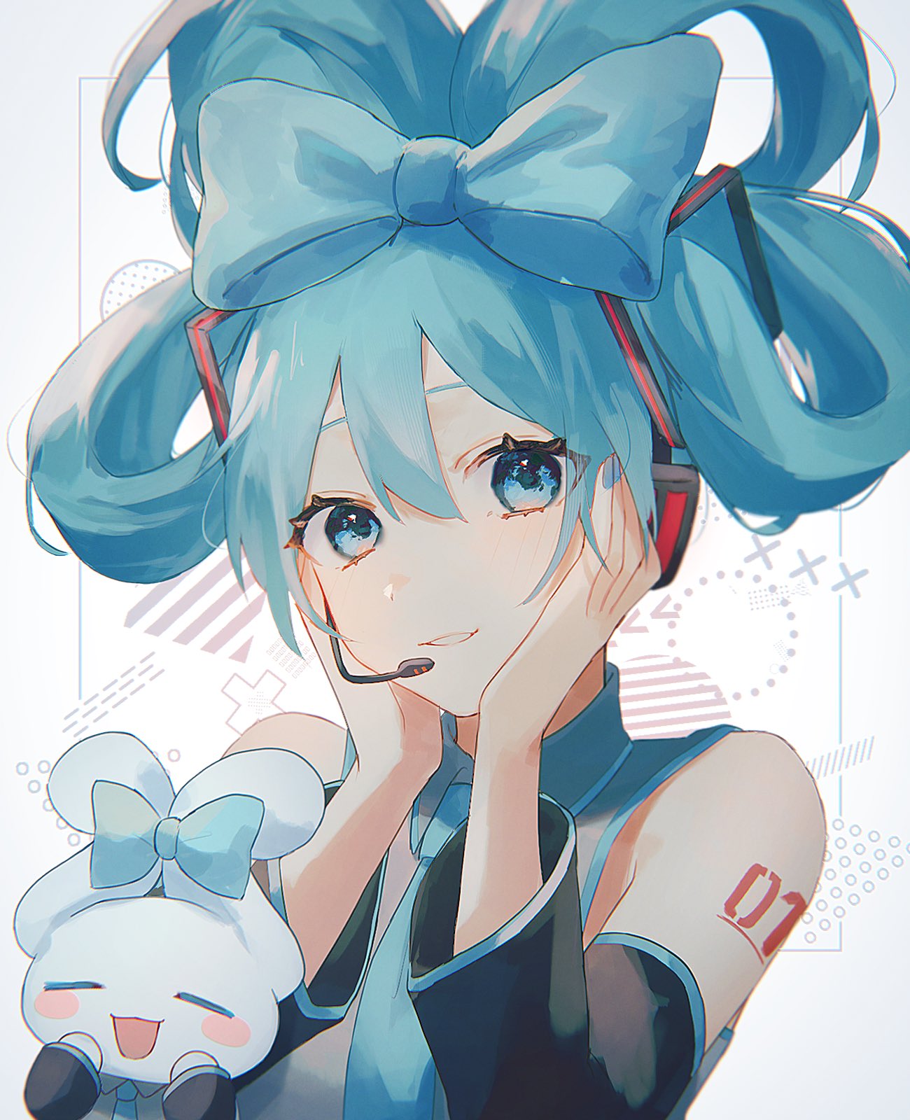 1girl, aqua_nails, arm_tattoo, black_sleeves, blue_eyes, blue_hair, blue_nails, blue_necktie