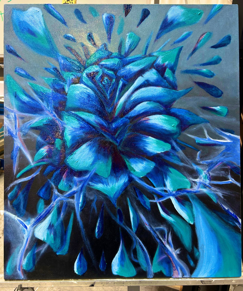 abstract, blue_flower, blue_theme, commentary_request, flower, highres, no_humans, oil_painting_(medium)