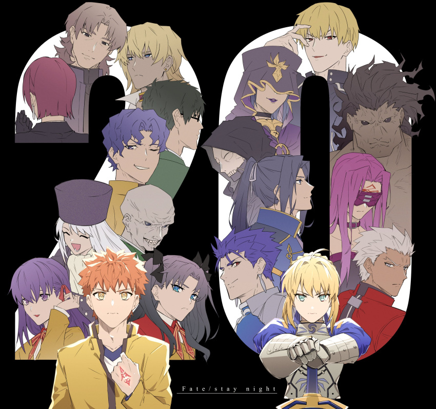 6+boys, 6+girls, :d, ;), ^_^, absurdres, ahoge, anniversary
