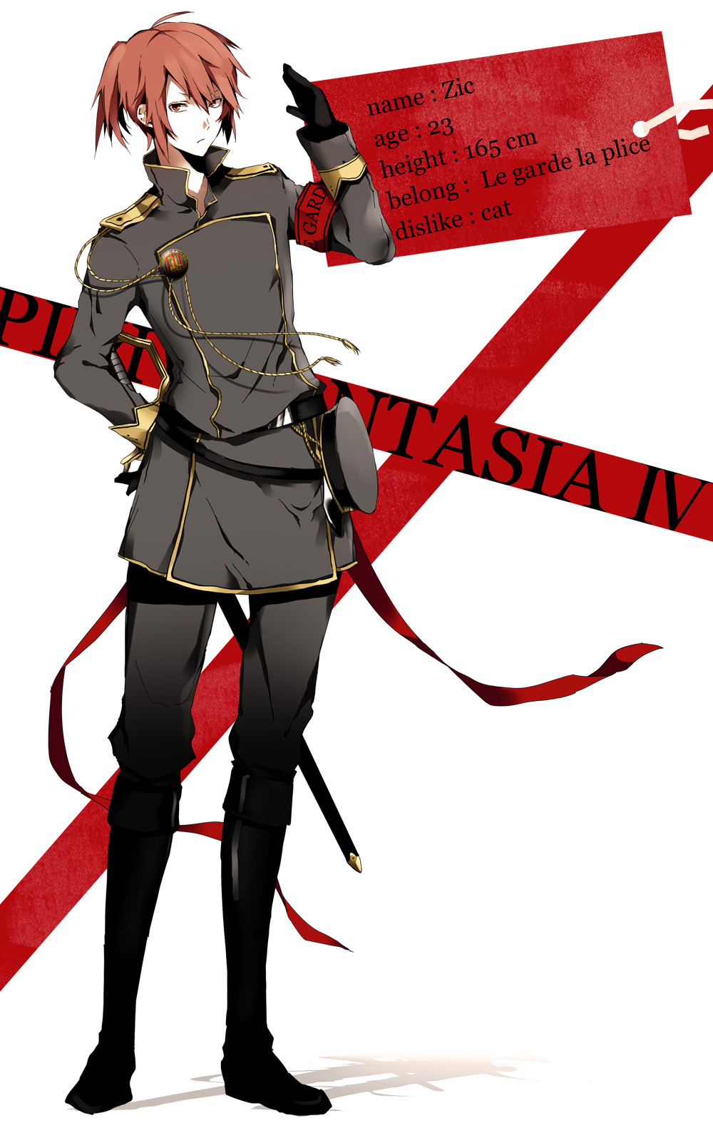aiguillette, arisaka_ako, armband, boots, english, hand_on_hip, highres, male