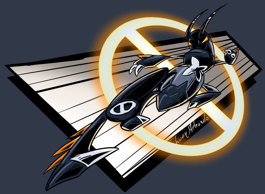antennae, arleandarts, artist_name, black_skin, bug, claws, colored_skin, flying_kick