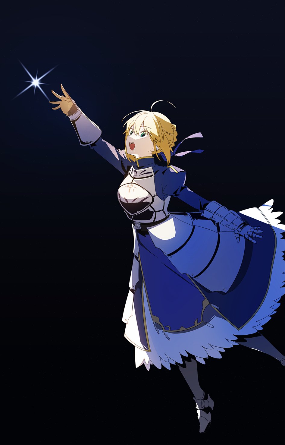 1girl, agata720, ahoge, arm_up, armor, armored_dress, artoria_pendragon_(fate), black_background