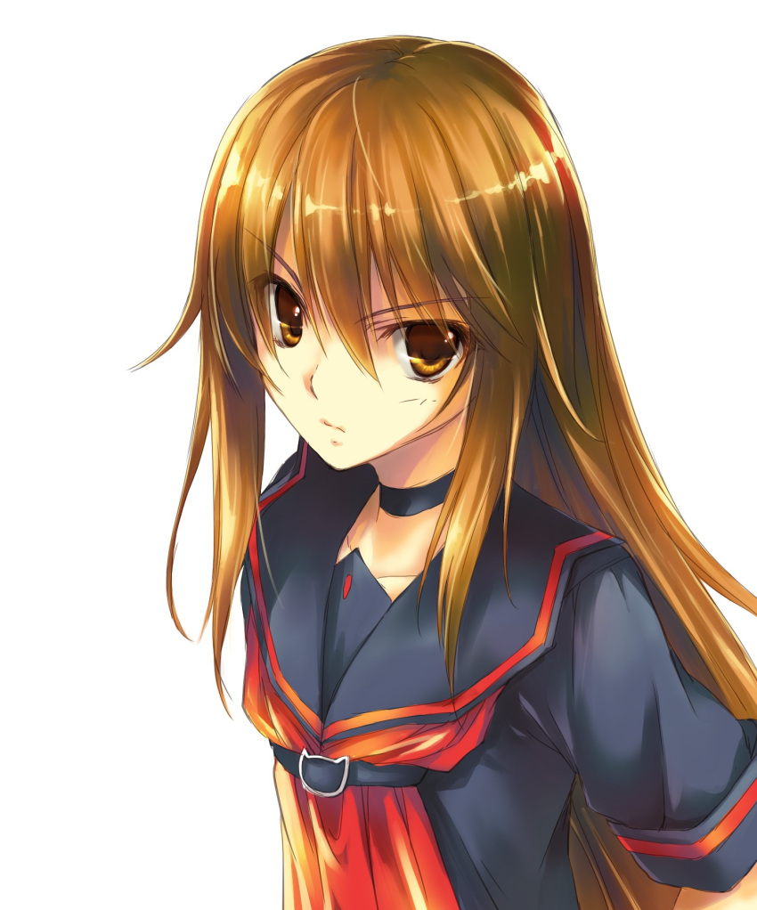 brown_hair, choker, flat_chest, frown, highres, kikurage, kikurage_(plastic_people), long_hair
