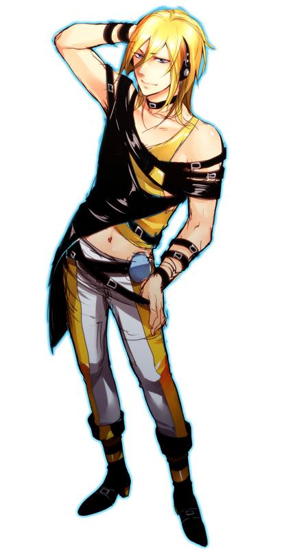 blonde_hair, blue_eyes, boots, choker, genderswap, gojoe, headphones, li_(vocaloid), lily_(vocaloid), pose, vocaloid