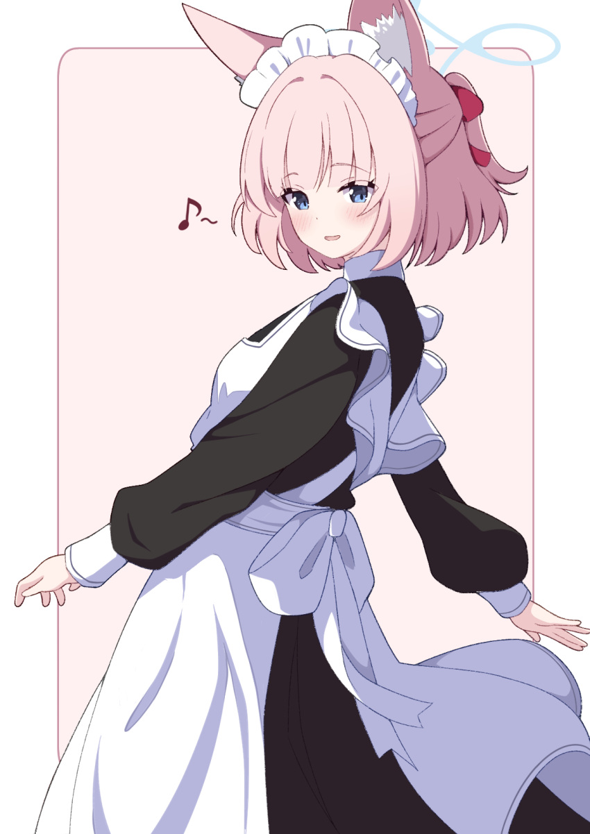 1girl, alternate_costume, animal_ear_fluff, animal_ears, apron, black_dress, blue_archive, blue_eyes