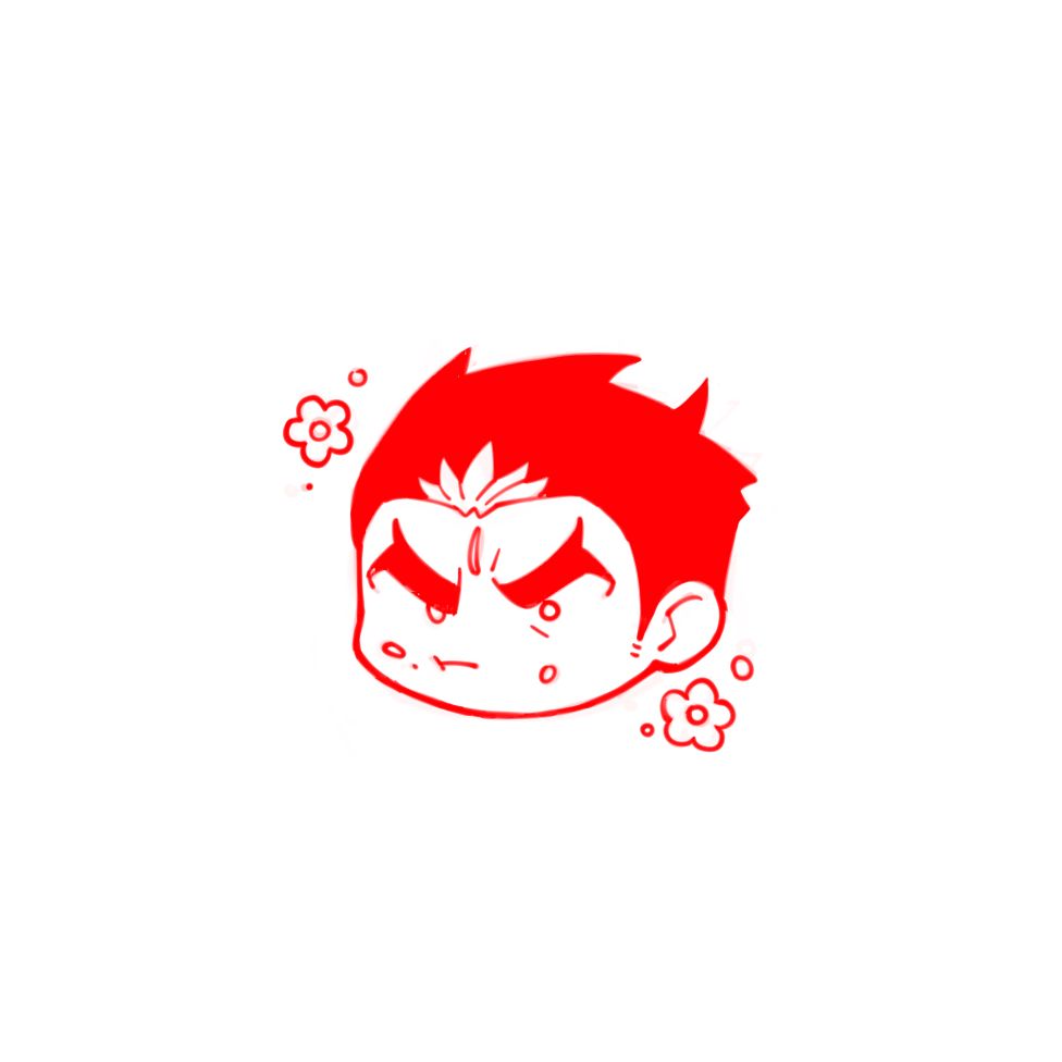 1boy, aizen_(housamo), angry, chibi, cropped_head, facial_hair, facial_mark, flower_(symbol)