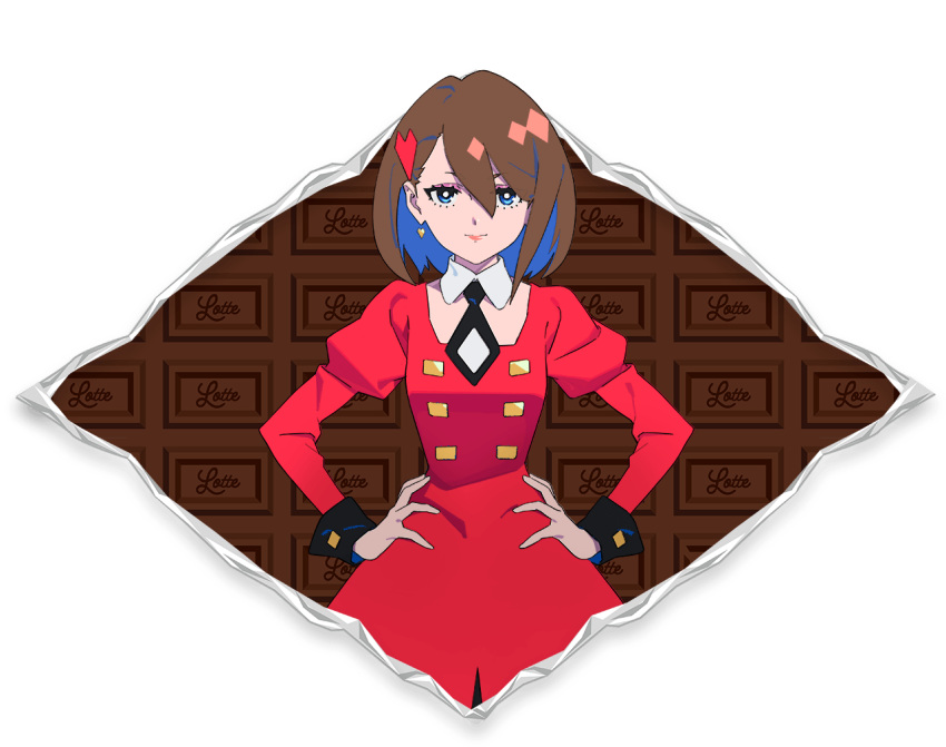1girl, ado_(utaite), alpha_transparency, black_necktie, blue_eyes, blue_hair, brown_hair, cacao_(chocolat_cadabra)