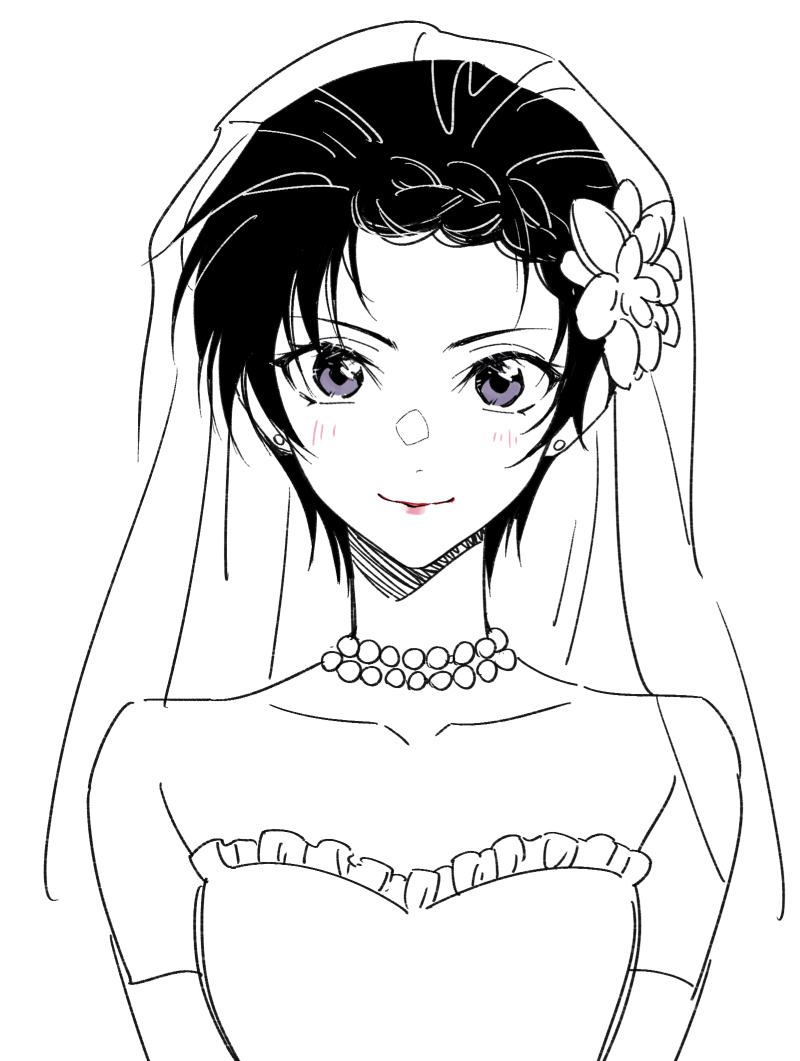 1girl, alternate_costume, alternate_hairstyle, bare_shoulders, bead_necklace, beads, braid, braided_bangs
