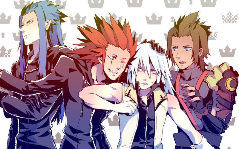 axel, blue_eyes, blue_hair, brown_hair, green_eyes, kingdom_hearts, kingdom_hearts_birth_by_sleep, kingdom_hearts_ii
