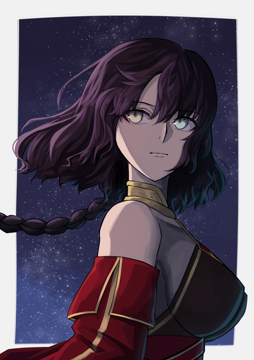 1girl, absurdres, black_hair, braid, breasts, brown_eyes, detached_sleeves, fate/grand_order