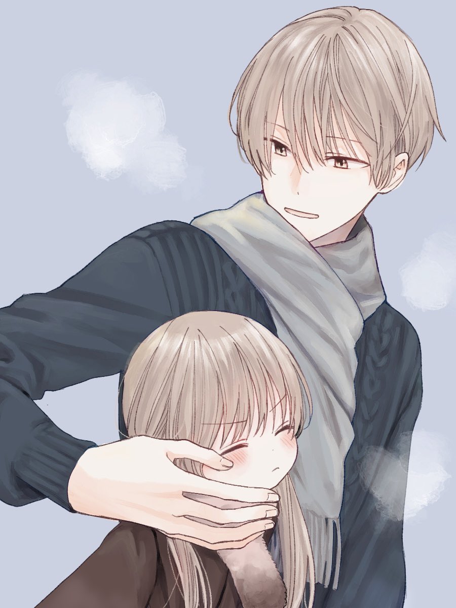 1boy, 1girl, age_difference, blush, breath, closed_eyes, couple, grey_eyes