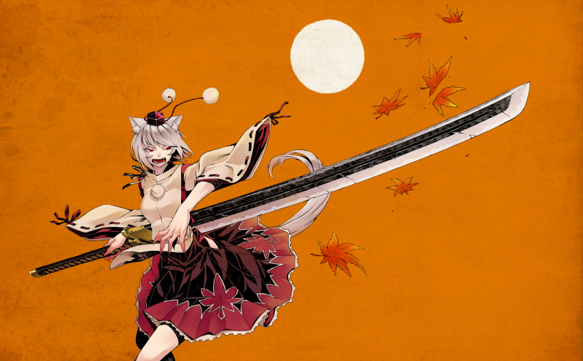 animal_ears, claws, colored, detached_sleeves, hat, highres, huge_weapon, inubashiri_momiji